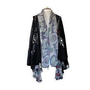 Coco+Carmen Black Floral Flouncy Boho Cardigan MultiPattern MultiMaterial S/M